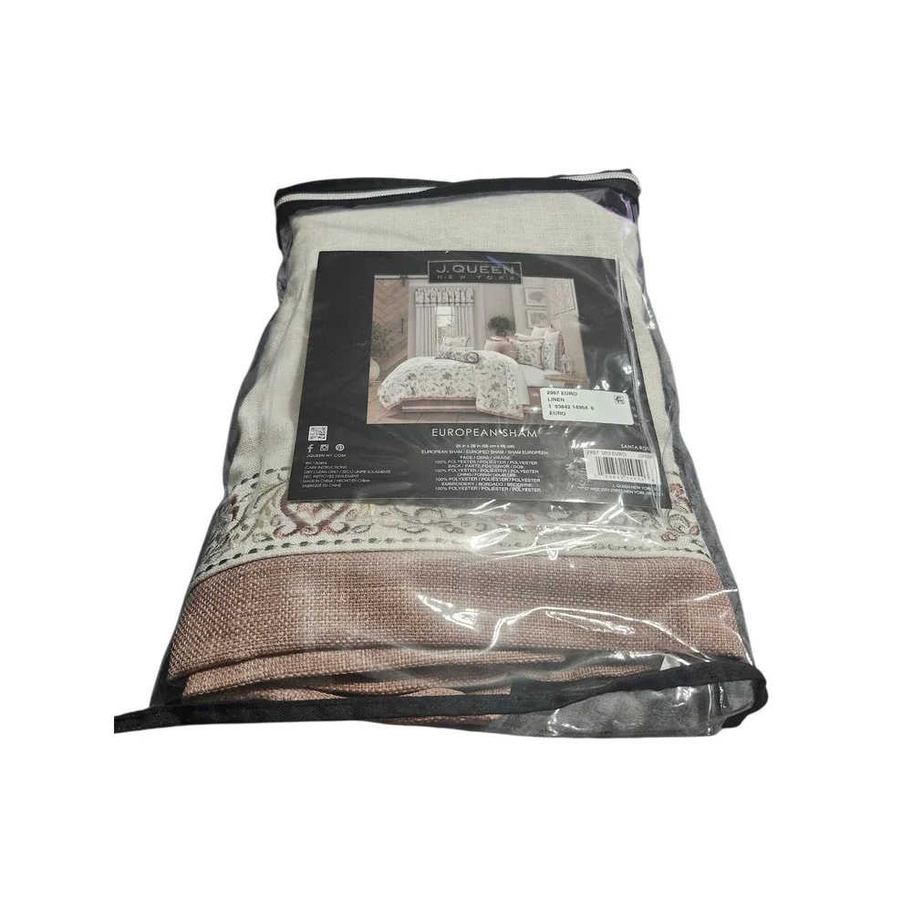 J. Queen New York Santa Rosa European Sham Cream Dusty Rose‎ Floral Embroidered